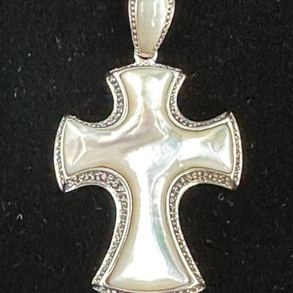 RARE Vintage Joseph Esposito Cross Pendant 925 Sterling Silver Mother of Pearl